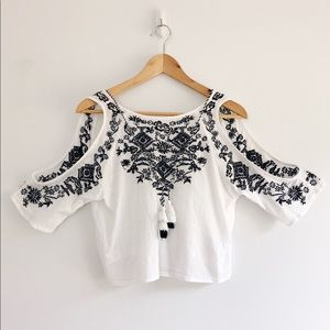 H&M Embroidered Cold-Shoulder Top